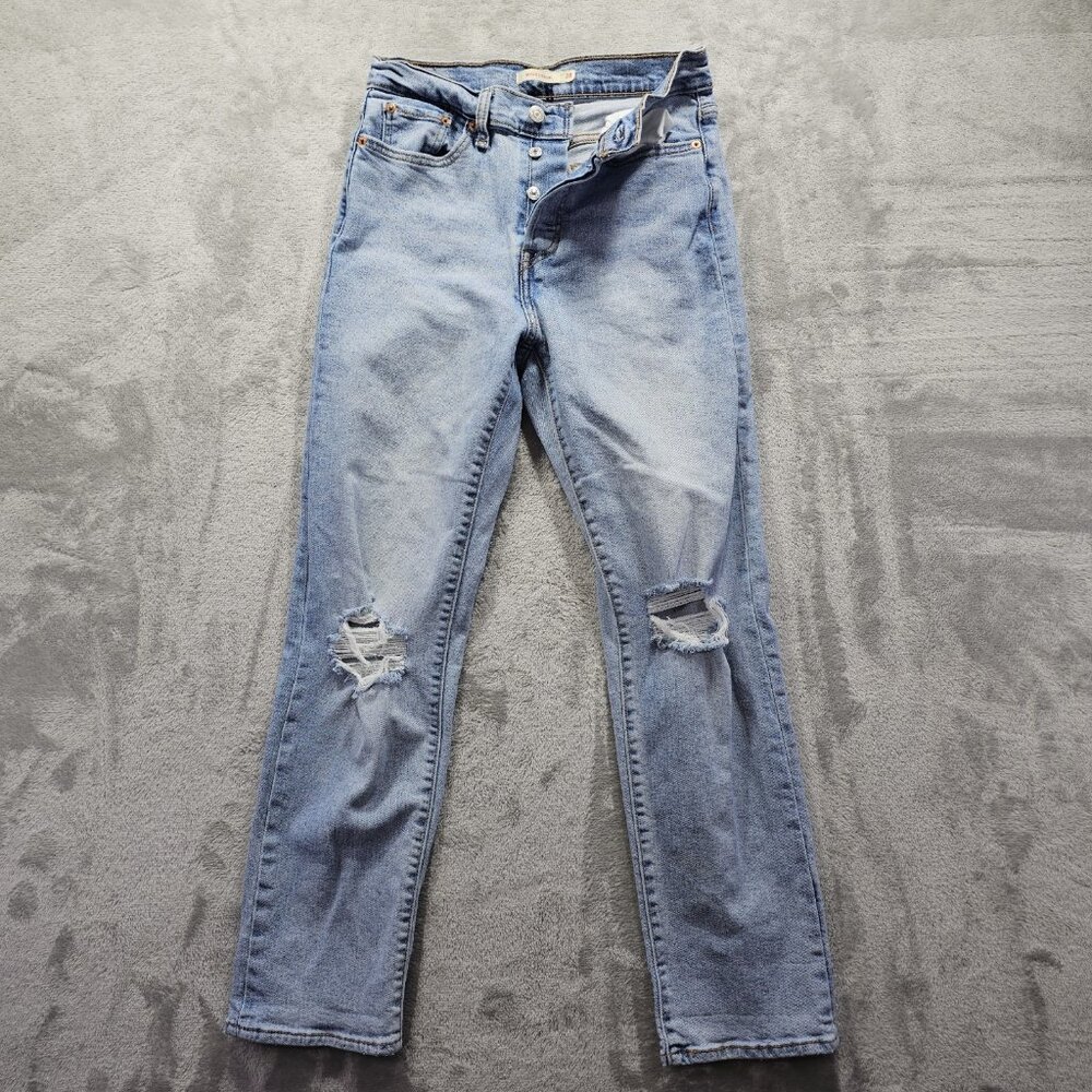 Levi's Light Wash Straight Leg Jeans with Knee Rips
